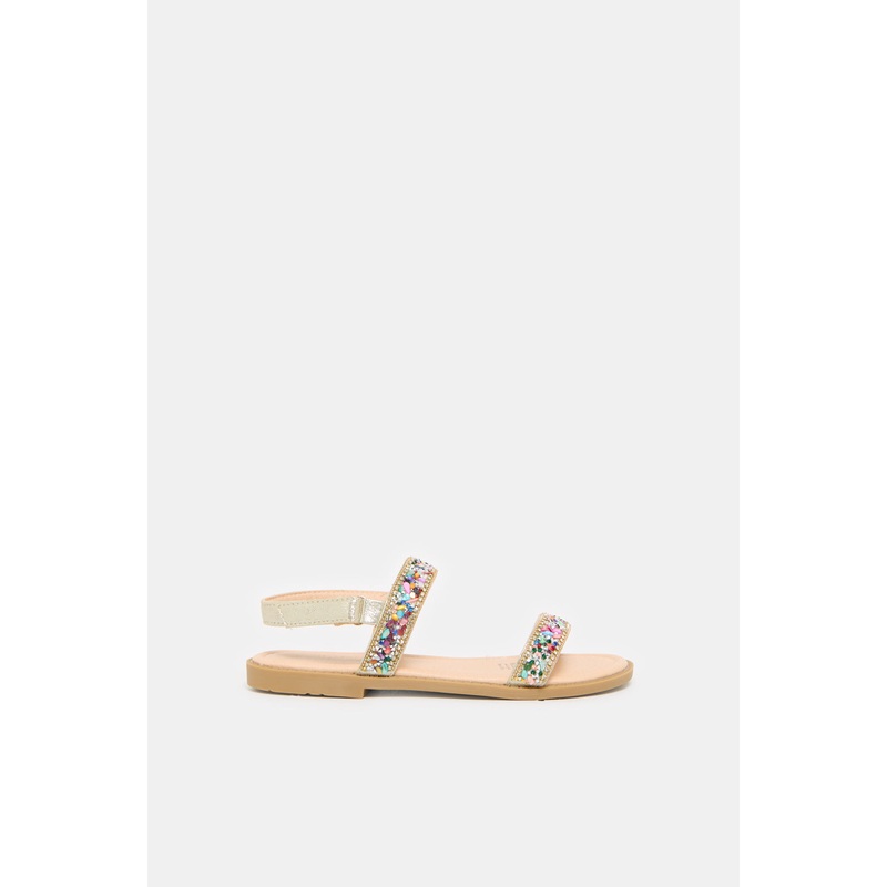 Senior Girls Beige Beaded Sandals