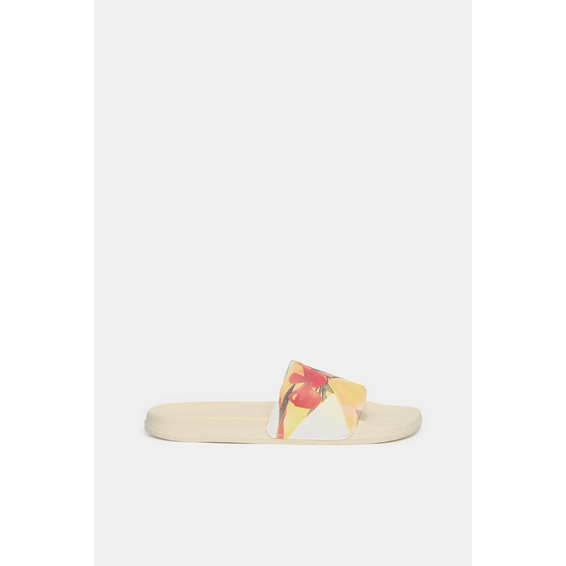 Women Beige Floral Slide|EU36|EU37|EU38|EU39|EU40|EU41