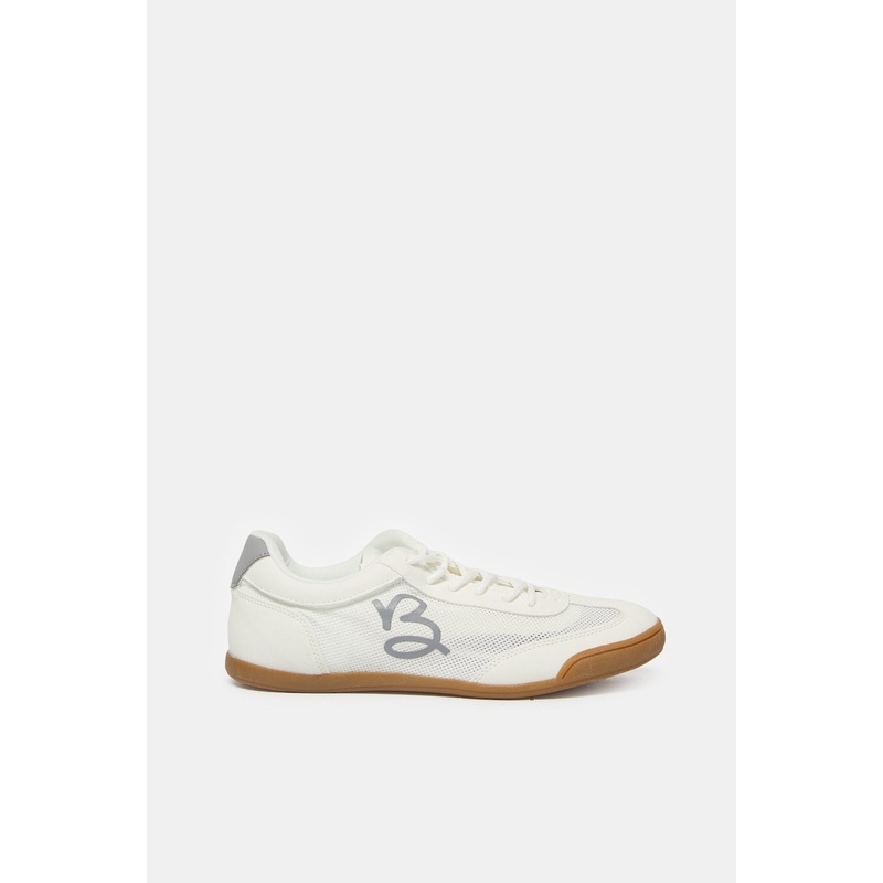 Women White Mesh Lace Up Sneakers