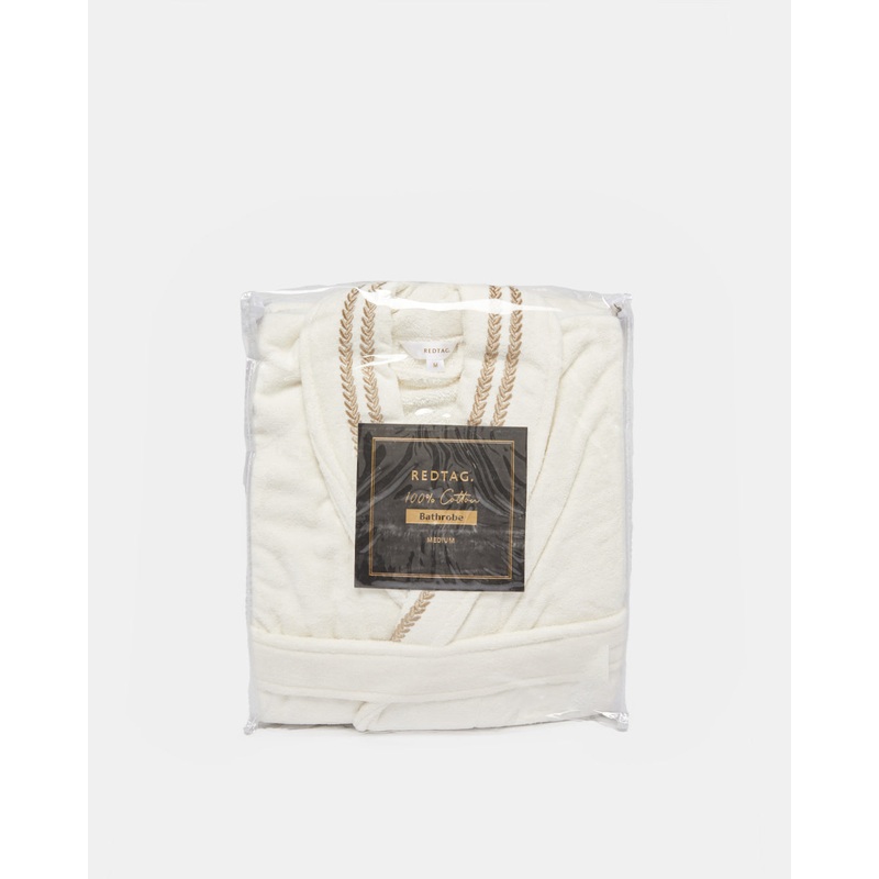 Cream Embroidery Shawl Bathrobe (Medium)
