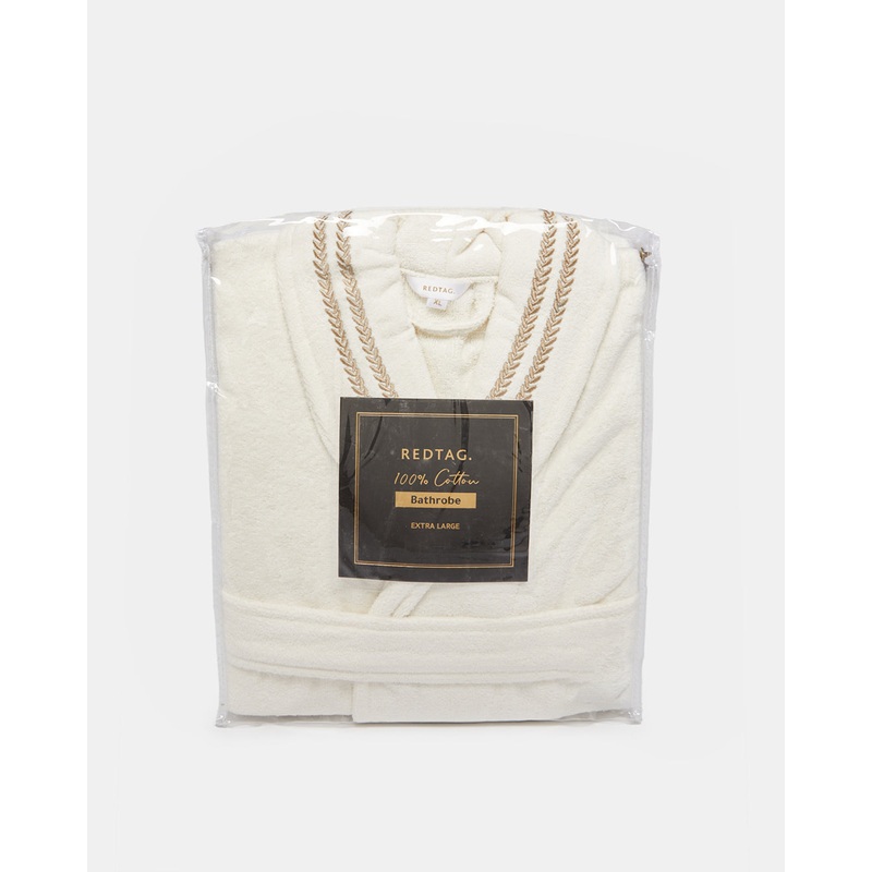 Cream Embroidery Shawl Bathrobe (XL)