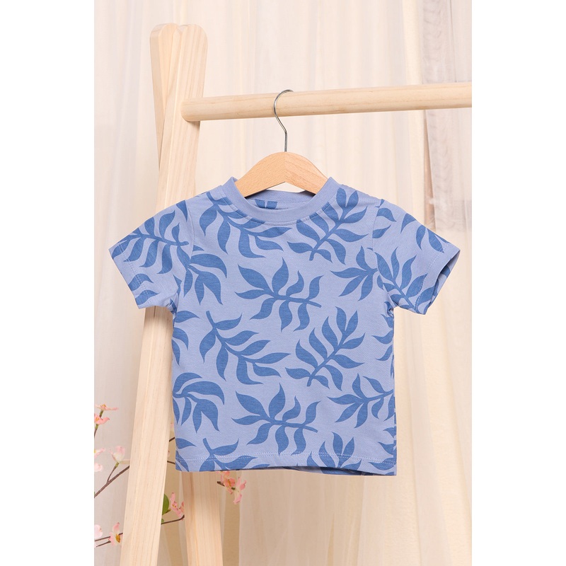 Infant Boys Blue Leave Printed T-Shirt