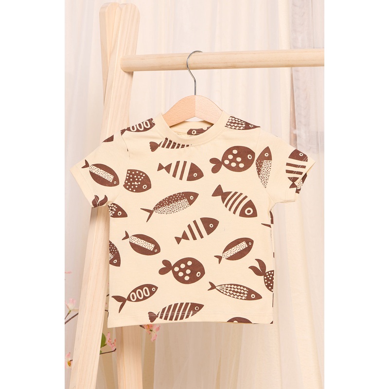 Infant Boys Cream Fish Printed T-Shirt