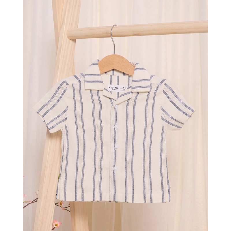 Infant Boys White And Blue Striped Resort Shirt