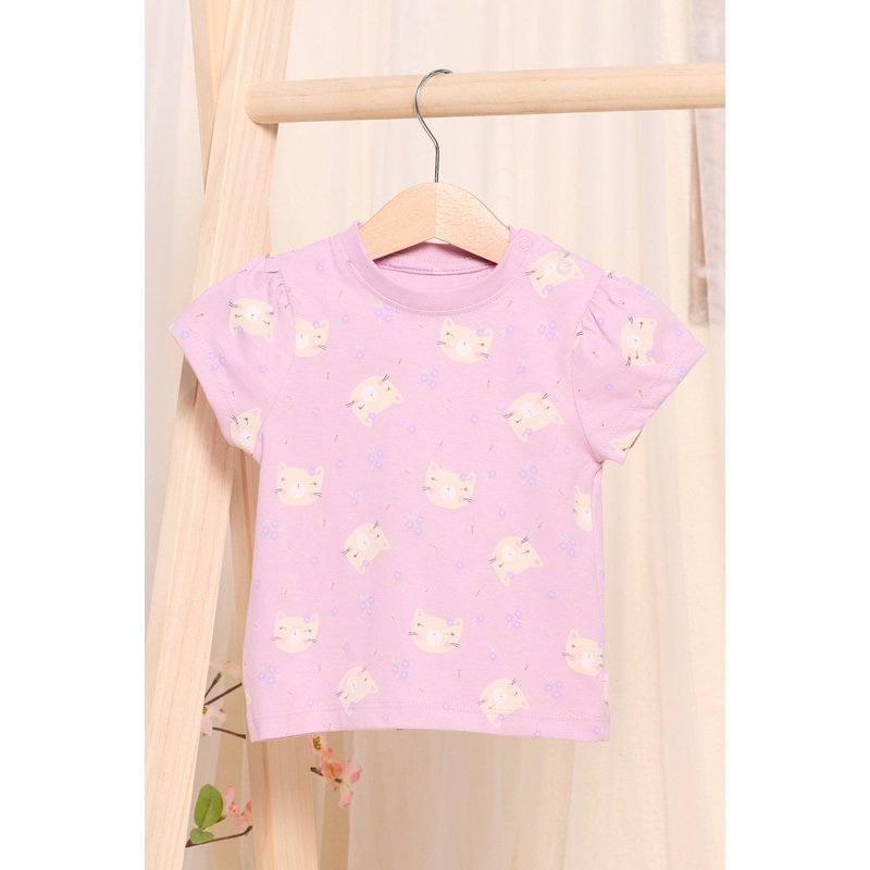 Infant Girls Lilac Cat All Over Print T-Shirt