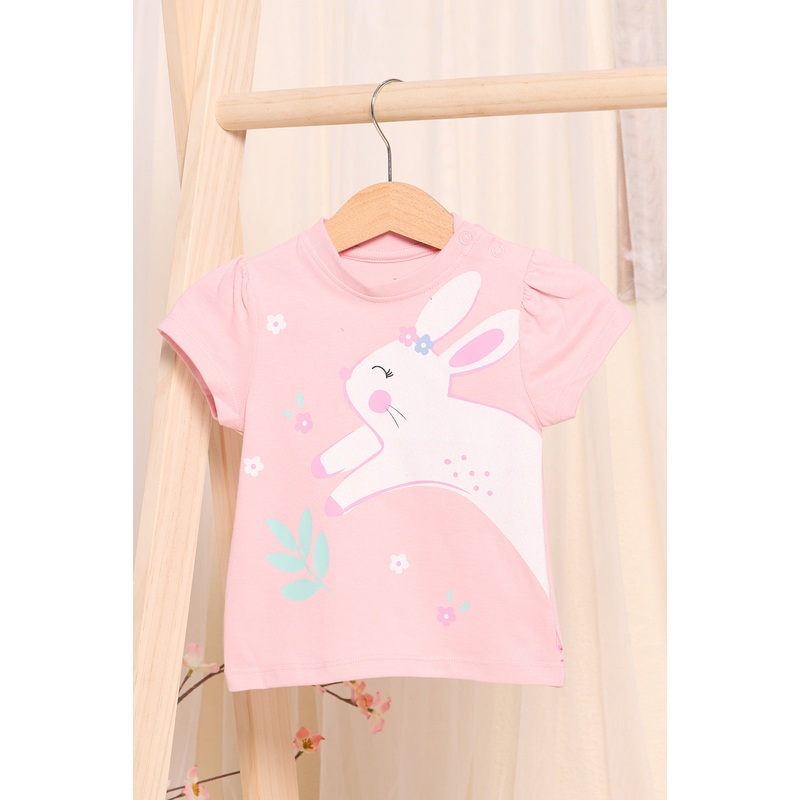 Infant Girls Pink Bunny All Over Print T-Shirt