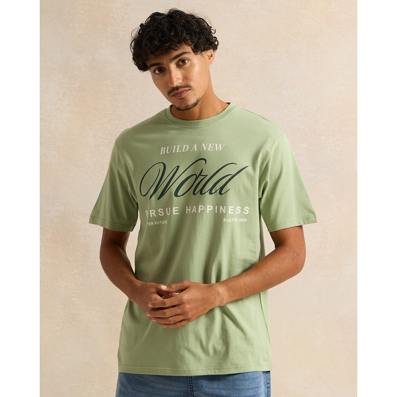 Men Green Graphic Printed T-Shirt