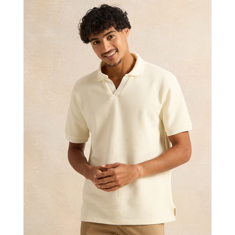 Men Ivory Jacquard Polo Shirt|Small|Medium|Large|X-Large|XX-Large