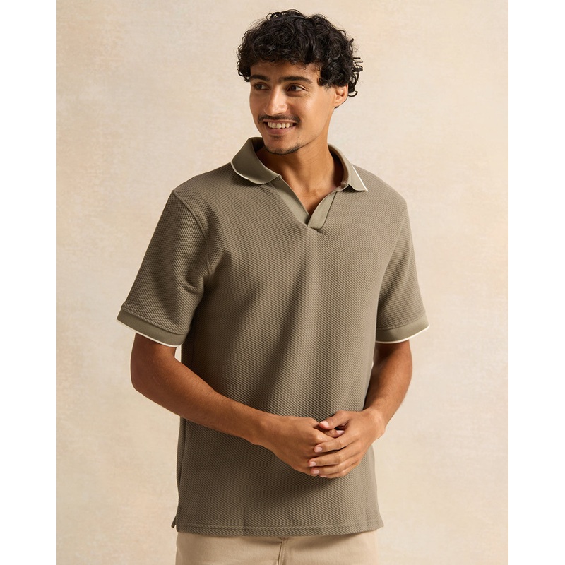 Men Taupe Jacquard Polo Shirt|Small|Medium|Large|X-Large|XX-Large