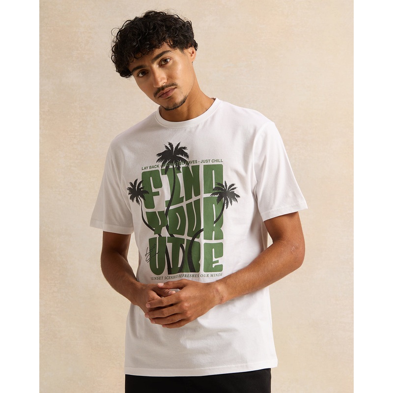 Men White Graphic Printed T-Shirt