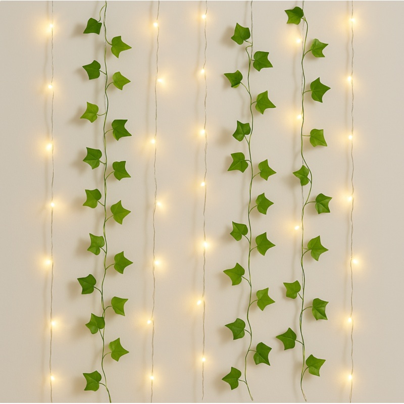Assorted 120 Led Curtain Lights With Green Leaf