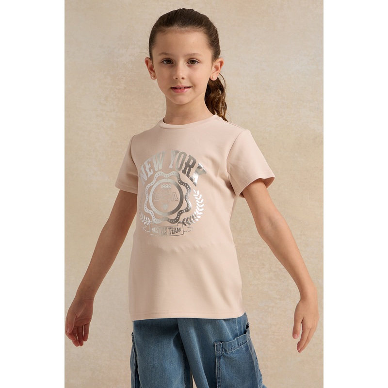 Girls Beige Printed T-Shirt|2-3 Years|3-4 Years|4-5 Years|5-6 Years|6-7 Years|7-8 Years