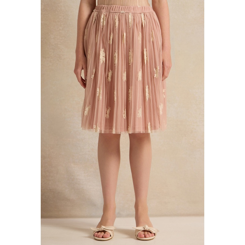 Girls Beige Tulle Embellished Skirt
