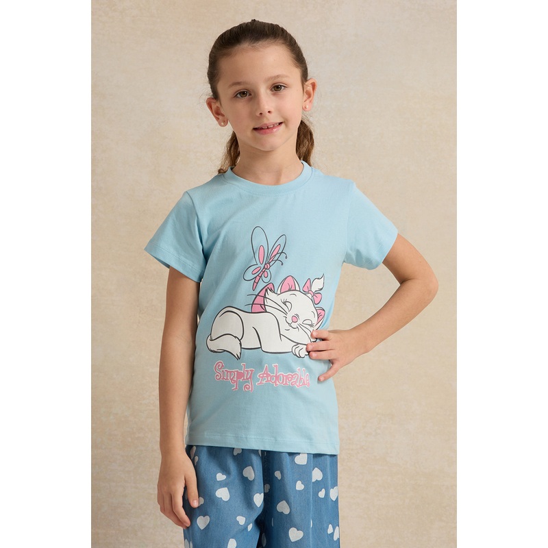 Girls Blue Aristocats Print T-Shirt