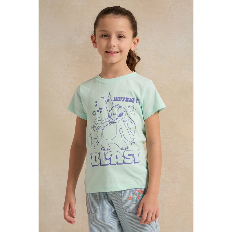 Girls Blue Stitch Print T-Shirt