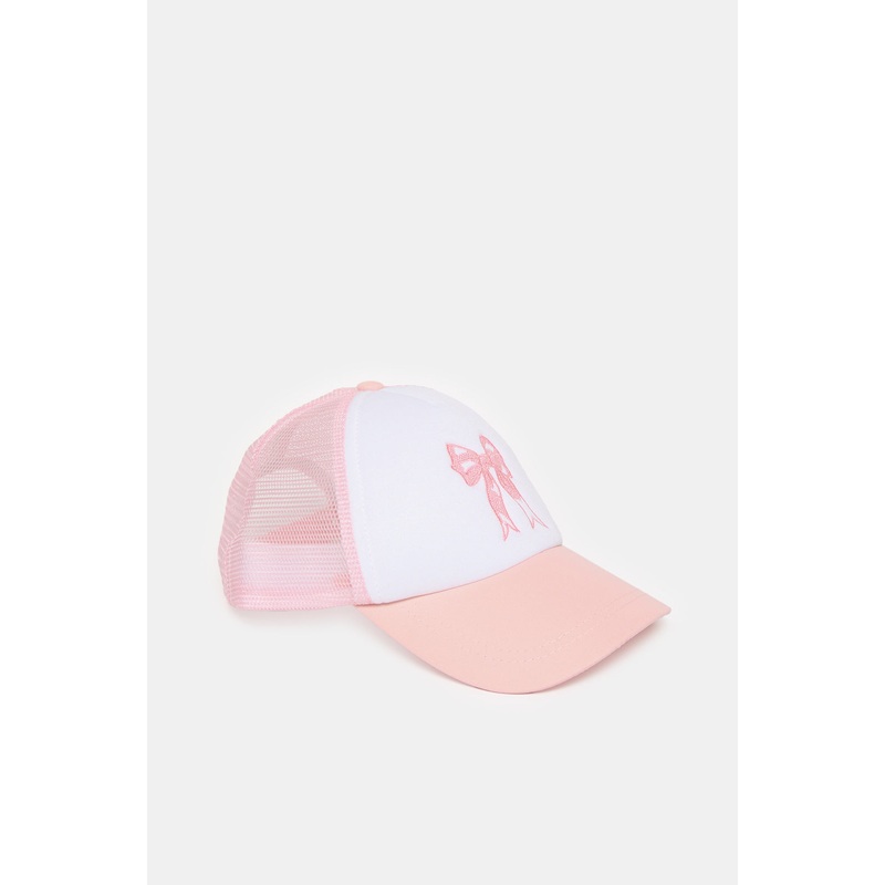 Girls Pink Bow Embellished Cap