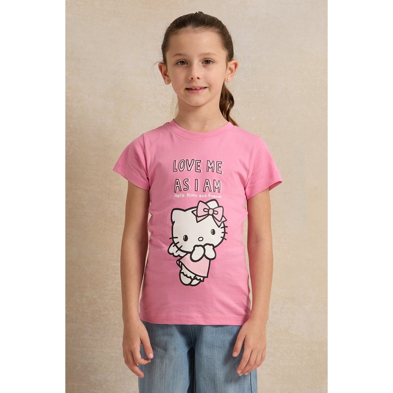 Girls Pink Hello Kitty Print T-Shirt