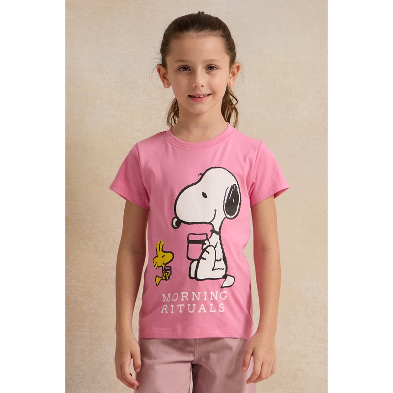 Girls Pink Print Peanuts T-Shirt
