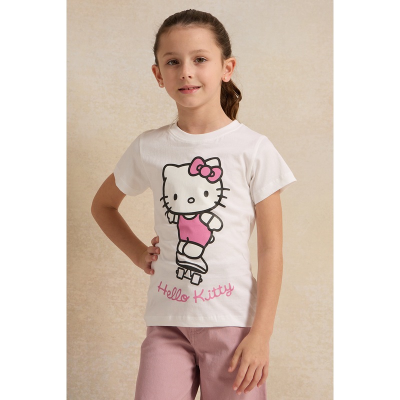 Girls White Hello Kitty Print T-Shirt
