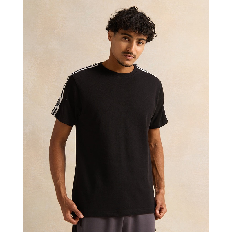 Men Black Print on Sleeves T-Shirt