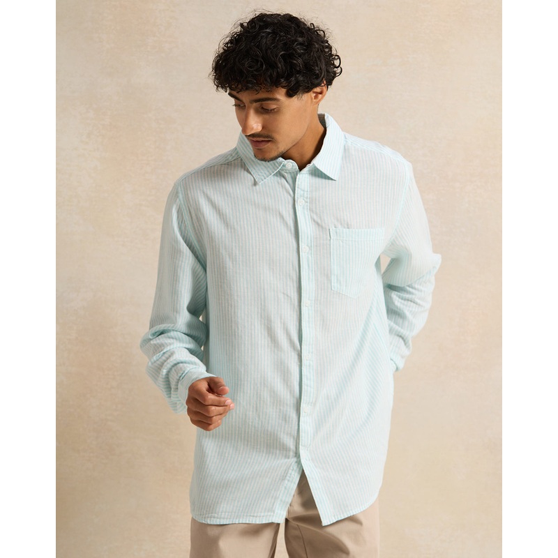 Men Blue And White Striped Shirt