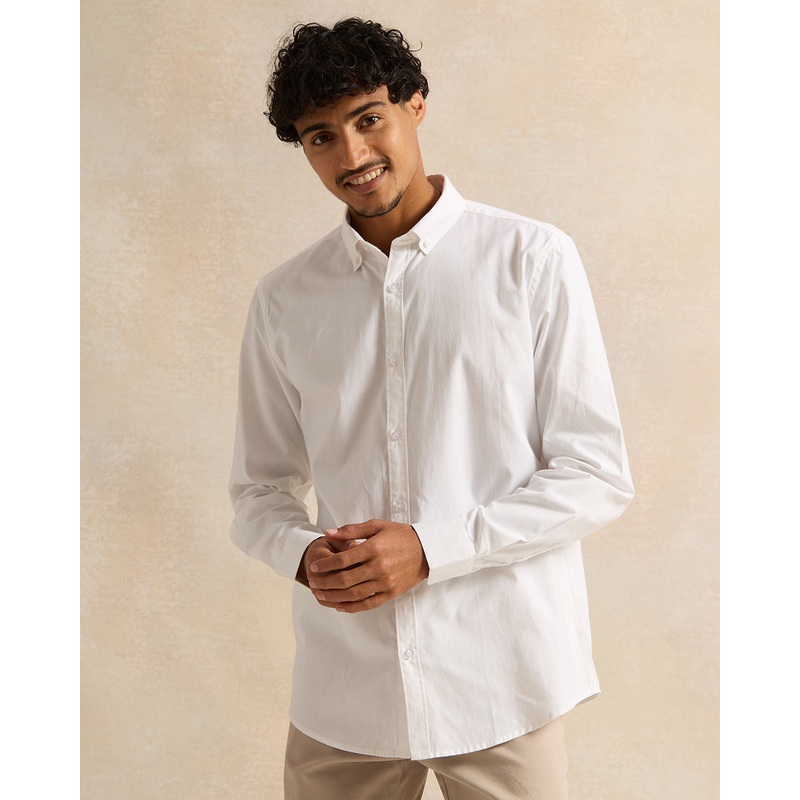 Men White Plain Long Sleeve Shirt