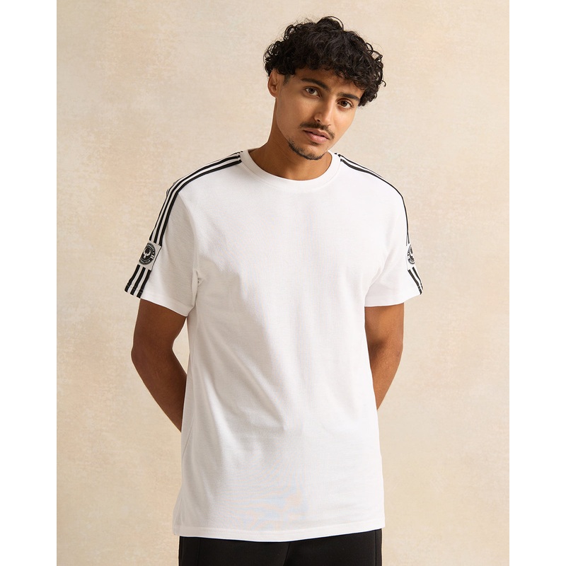 Men White Print on Sleeves T-Shirt