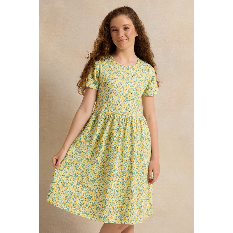 Senior Girls Yellow And Green Floral Print Dress