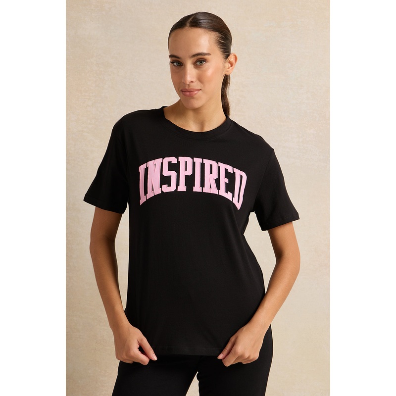 Women Black Printed Oversized T-Shirt