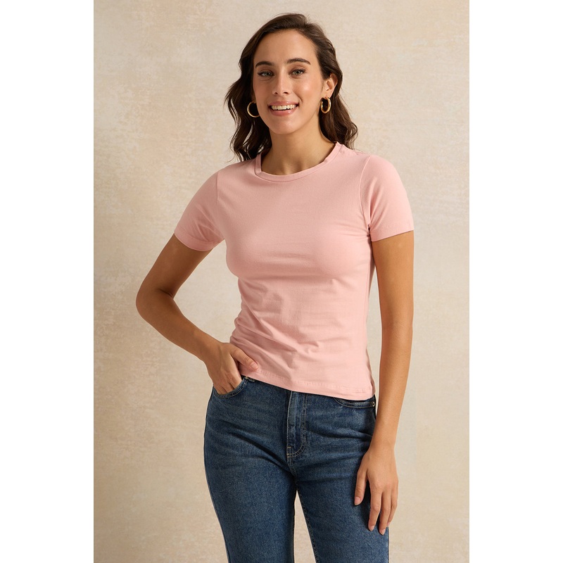 Women Pink Short Sleeved T-Shirt
