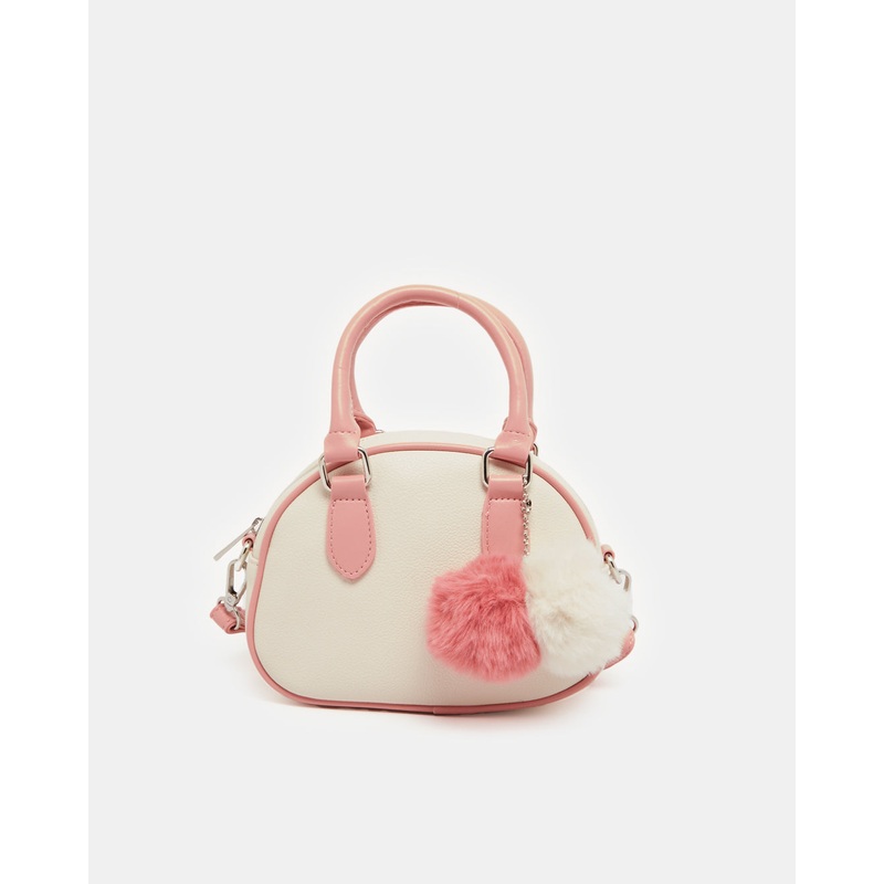 Girls Ivory And Pink Embellished Crossbody Bag