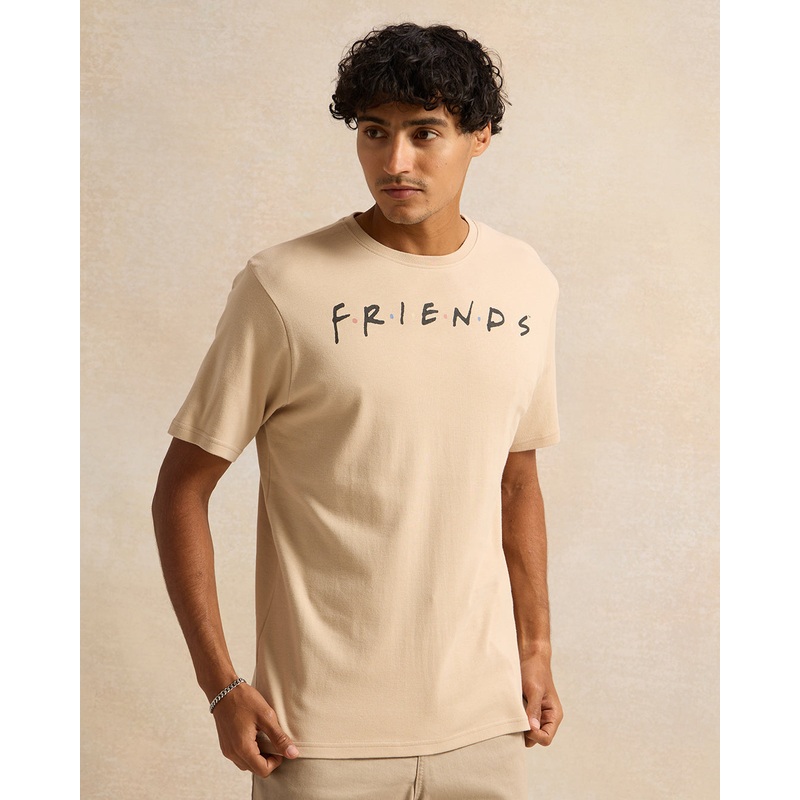 Men Beige Friends Drop Shoulder T-Shirt