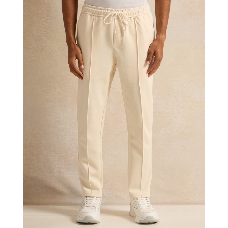 Men Beige Solid Interlock Active Pants
