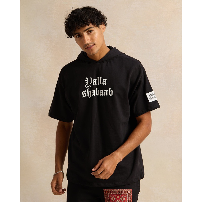 Men Black Yalla Shabab Hooded T-Shirt