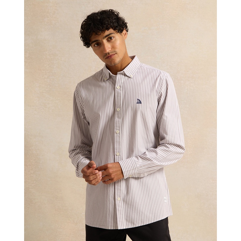 Men Grey Mandarin Collar Striped Shirt