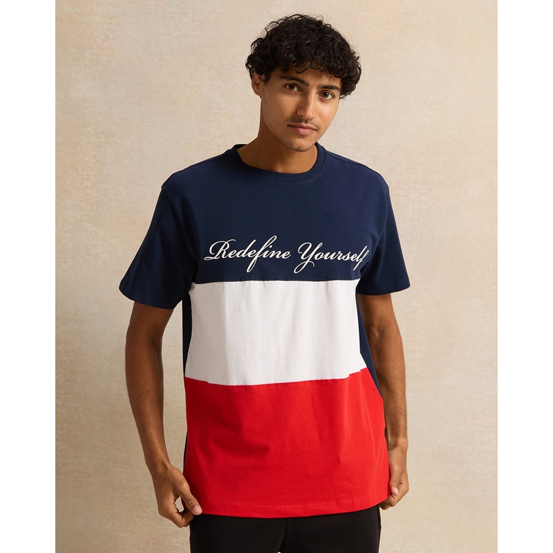 Men Navy Short Sleeved Printed T-Shirt