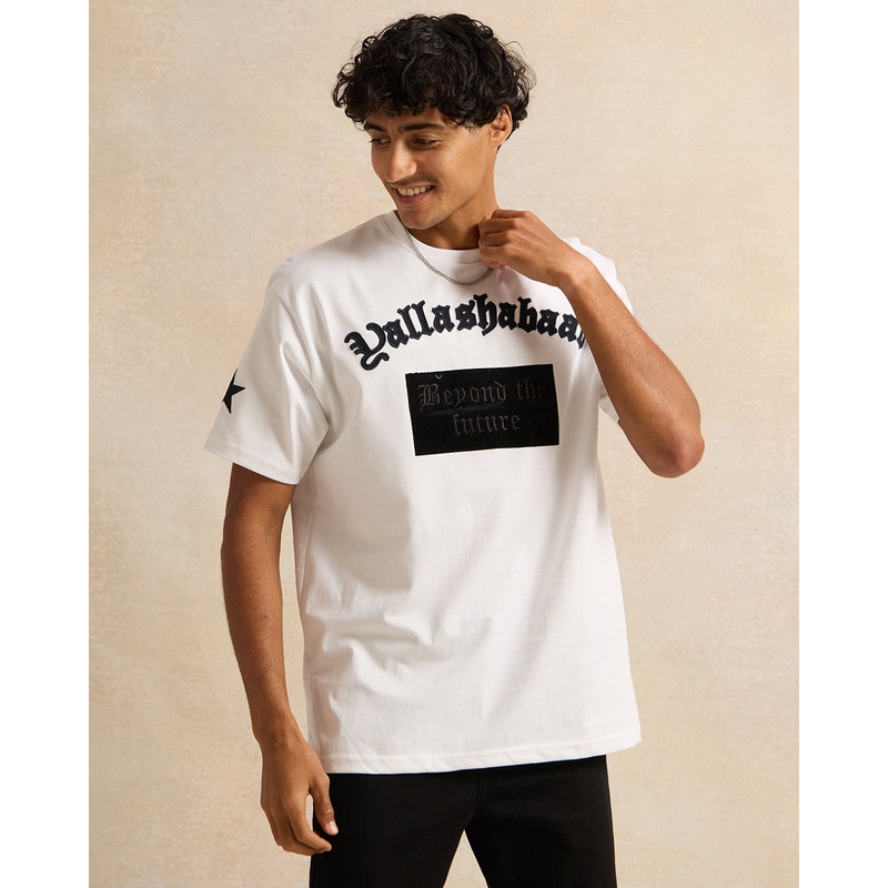 Men White Yalla Shabab Print T-Shirt
