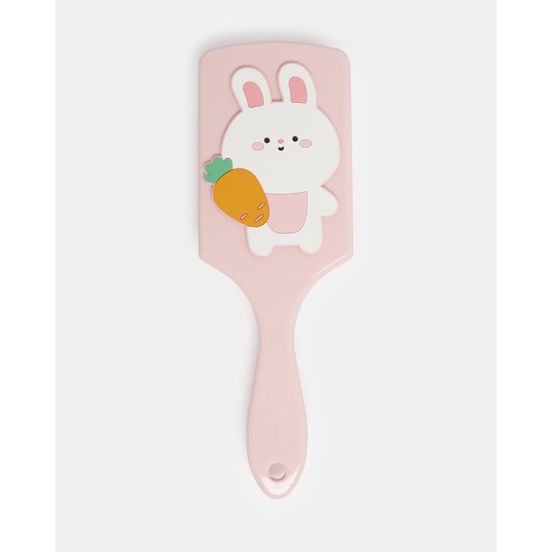 Pink Kids Rabbit Print Hair Brush