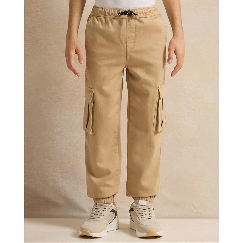 Senior Boys Beige Cargo Jogger Trousers