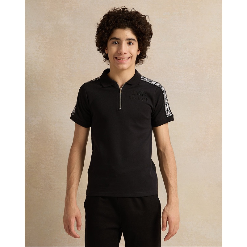 Senior Boys Black Embellished Polo T-Shirt