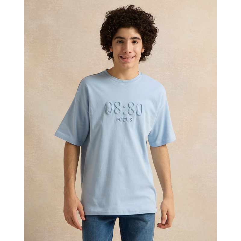 Senior Boys Blue Embellished T-Shirt