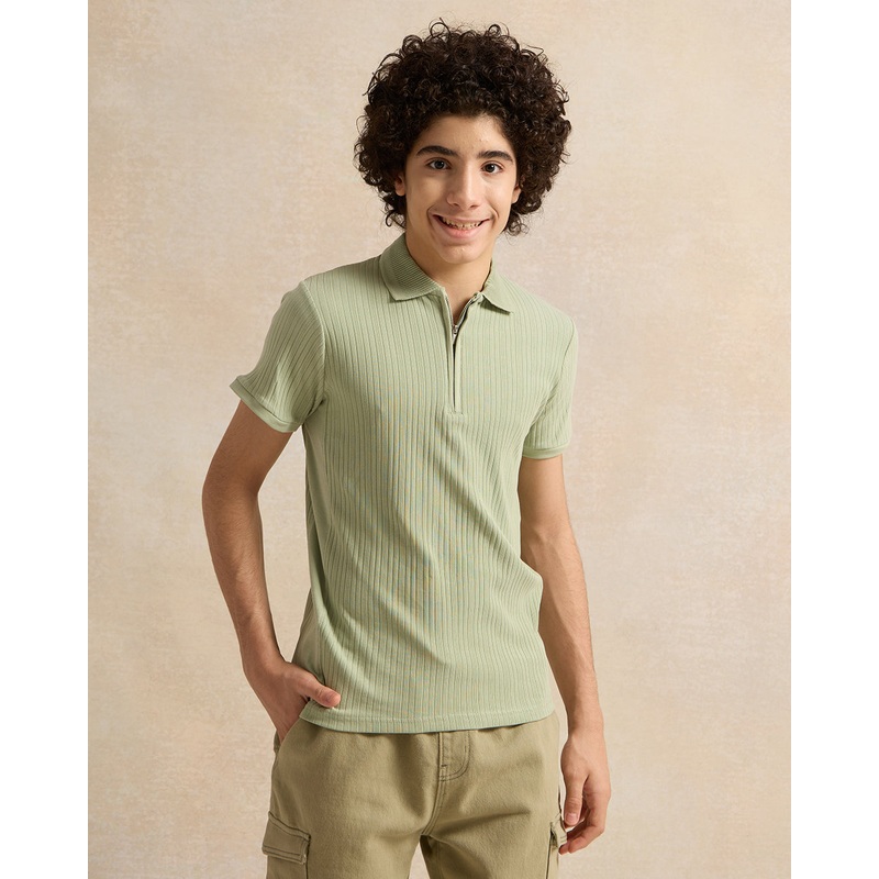 Senior Boys Mint Jacquard Polo T-Shirt