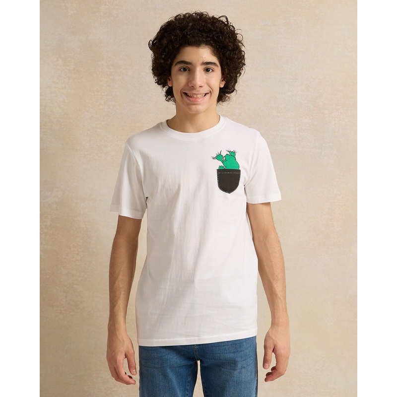 Senior Boys White Embellished T-Shirt