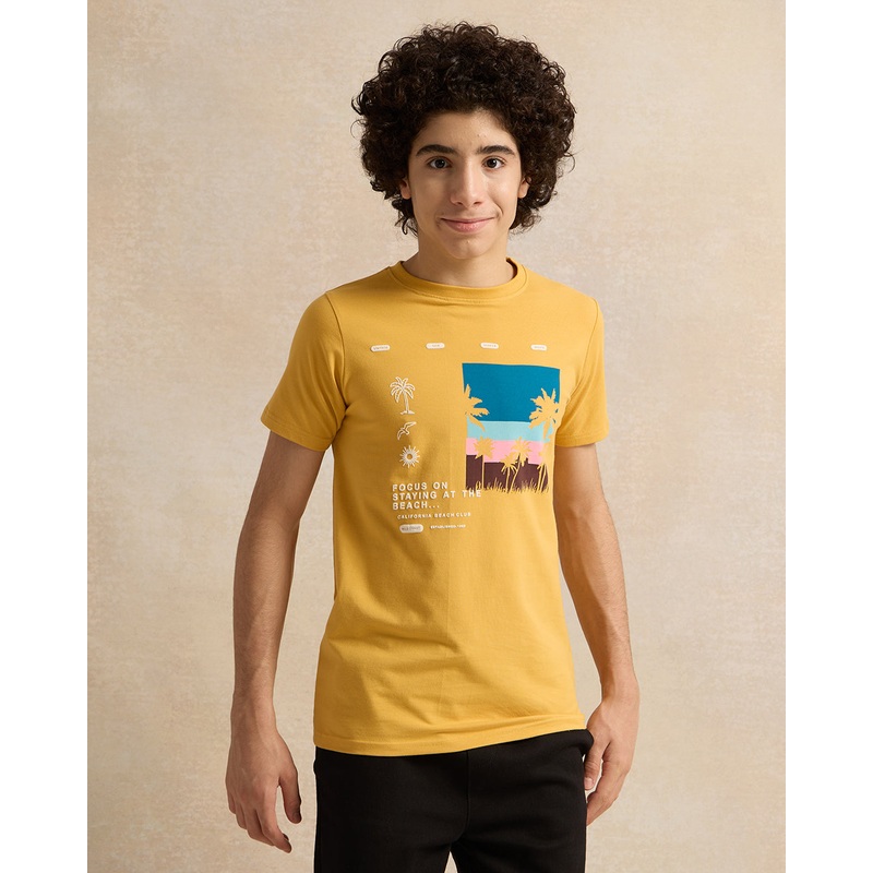 Senior Boys Yellow Printed T-Shirt