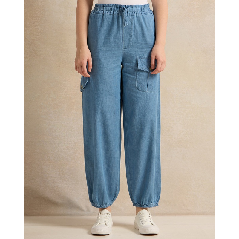 Senior Girls Blue Denim Cargo Pants