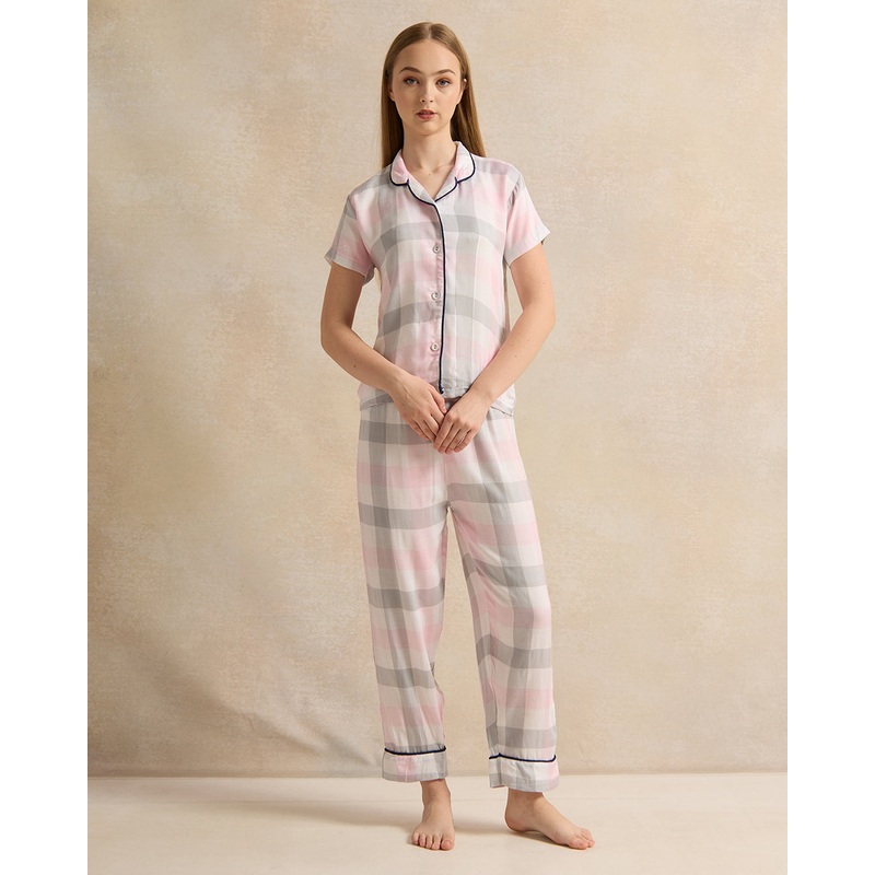 Senior Girls Grey And Pink Checkered Pyjama Set (2 Piece)