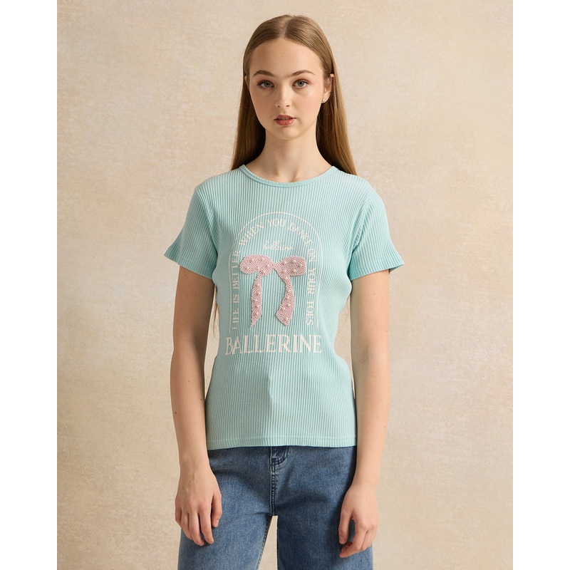 Senior Girls Mint Embellished T-Shirt