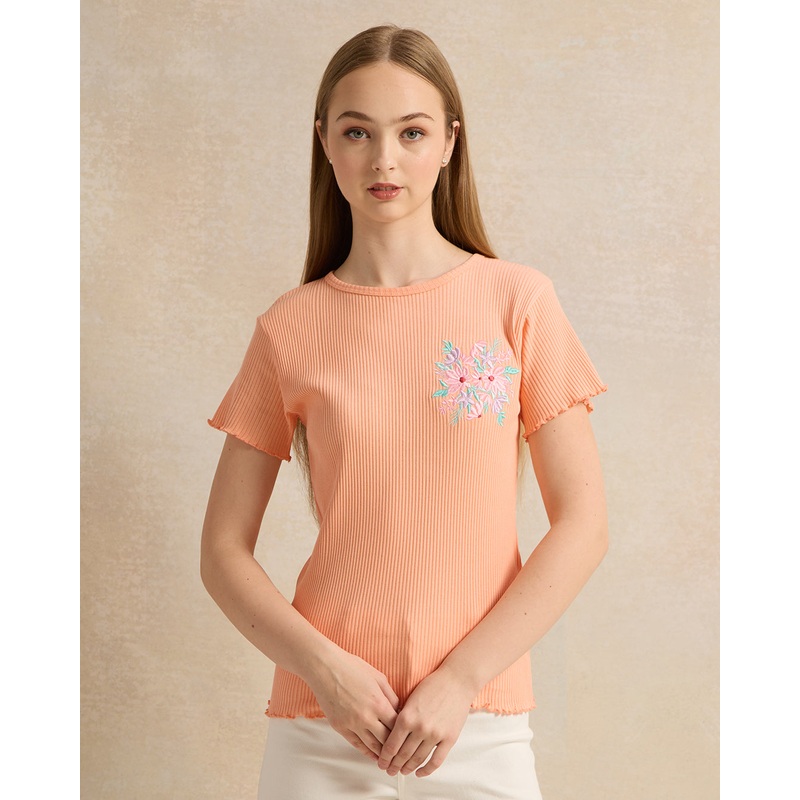 Senior Girls Orange Embroidered T-Shirt