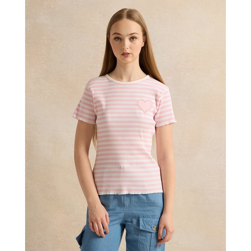 Senior Girls Pink Embellished T-Shirt