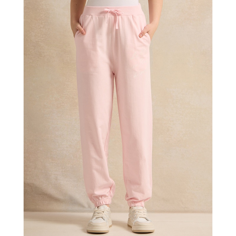 Senior Girls Pink Printed Track Pants